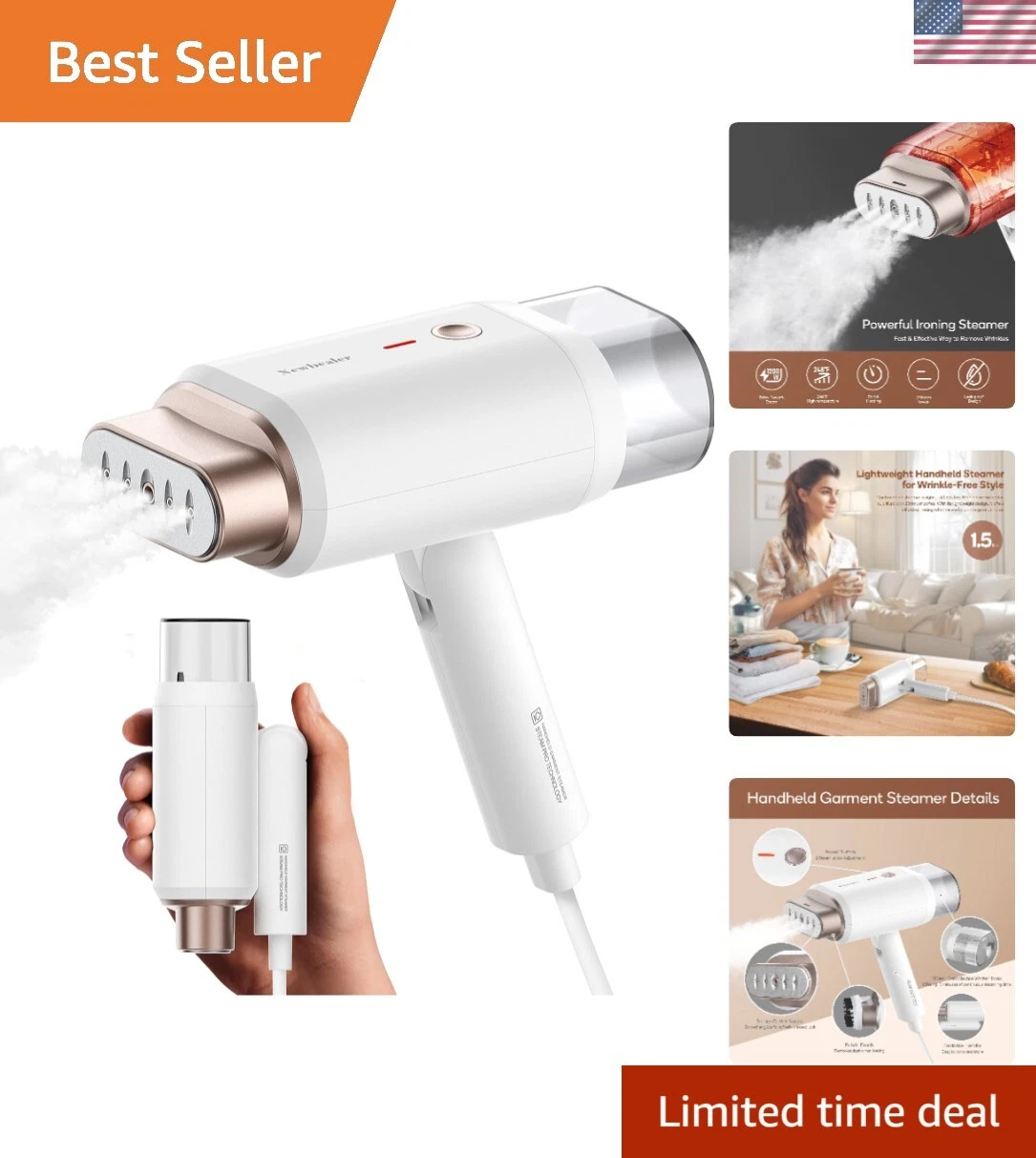 Portable 1200W Travel Steamer - Handheld Fabric Wrinkle Remover with Accessories