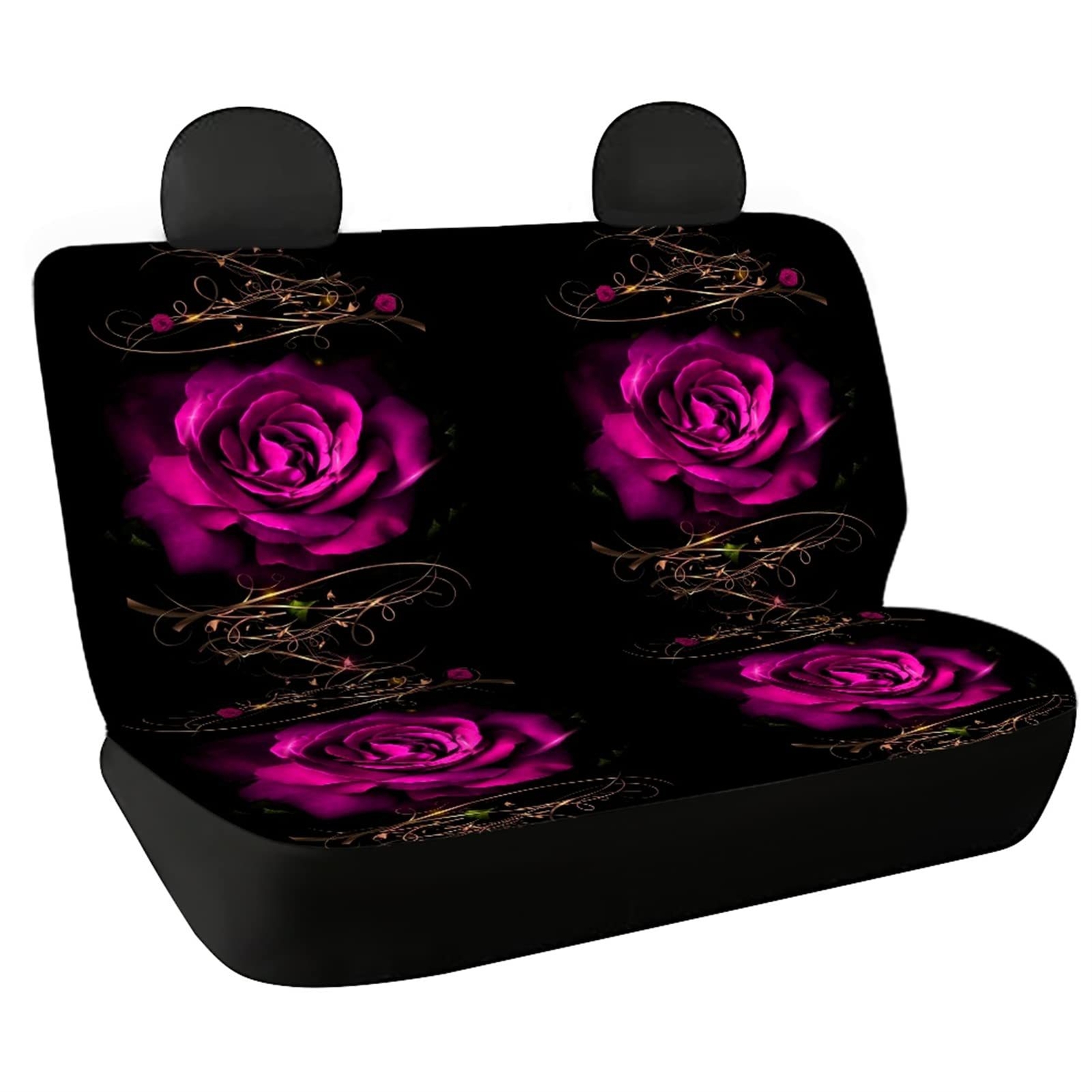 Rose Blossom Print Auto Rear Bench Seat Protector Car Back Seat Covers Set of 2