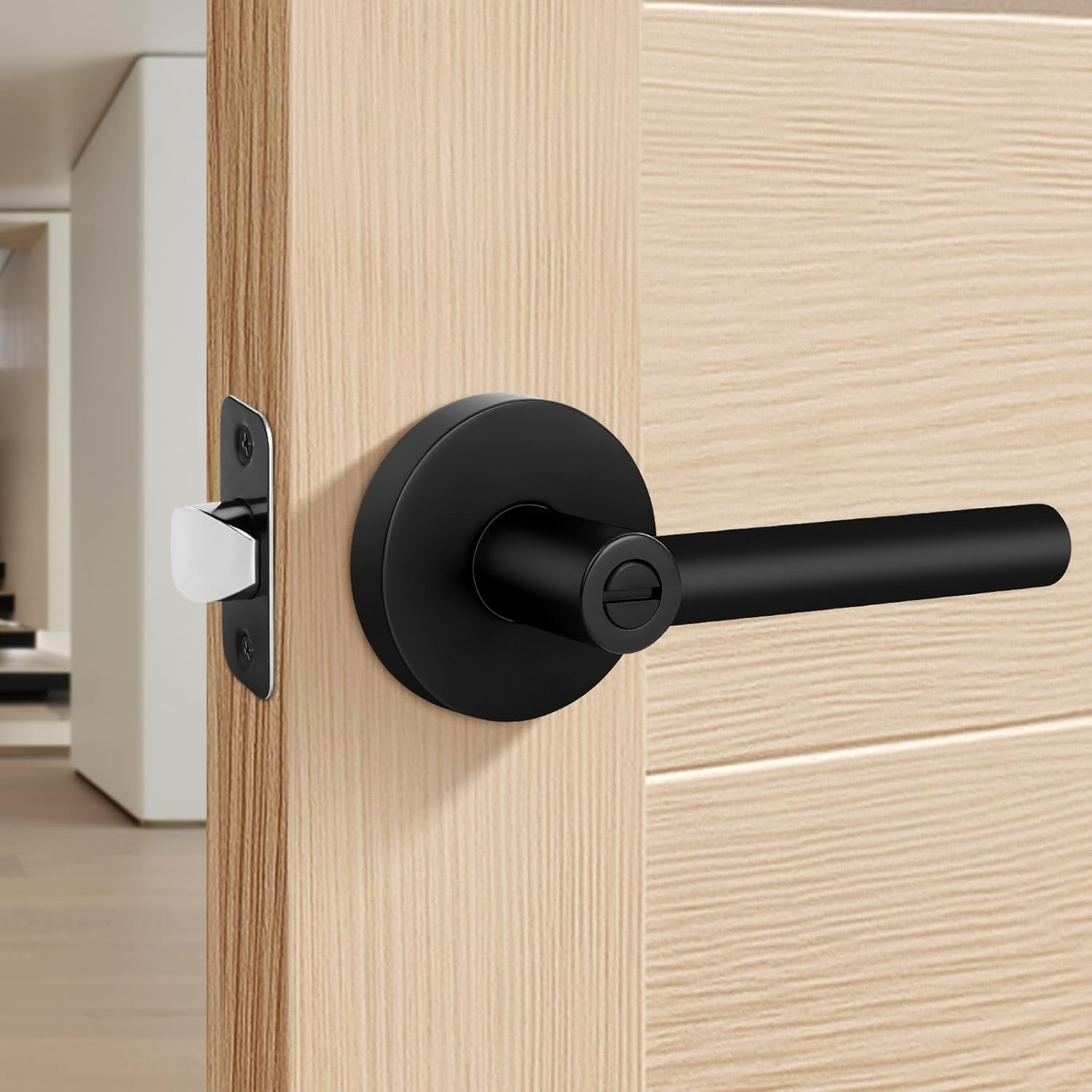 Privacy Door Lever, Heavy Duty Door Handle,Thumb-Turn Locking Inside,Round Desig-image