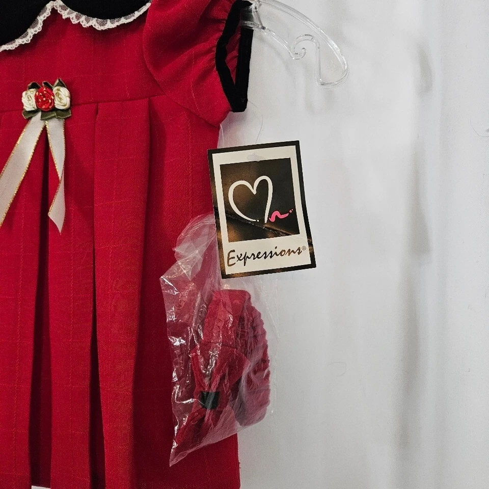 Expressions~Vintage~Red pleated dress~6/9 months~Headband~Valentines Day NWT - Image 2 of 4