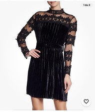 Endless Rose Velvet Mesh Lace Inset Dress Black Size L