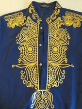 New LUC MATTON Tunic Shirt Men S African DASHIKI Tribal Blue Gold Long Sleeve
