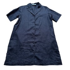 Everlane Size XS Black 100% Linen Short Sleeve Button-Down Mini Shirt Dress