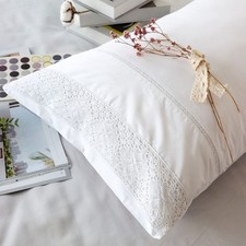 Pillowcases Standard Size Set of 2 100 Cotton White Eyelet Pillow Shams Elegent