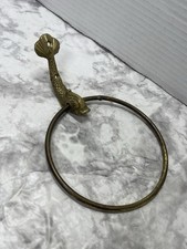 Vintage Brass Lucky Koi Fish Towel Ring Wall Mounted Hook Architectural Hardware