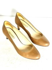 PRADA Nude Tan Leather Heel Pumps Lowish Heels Made in Italy Size EU 39 US 8.5-9