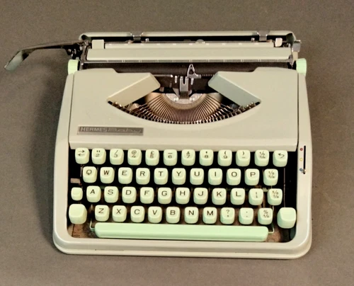 Hermes Baby Portable Typewriter - Green - Hard Cover - 1960s - Switzerland HF/JE
