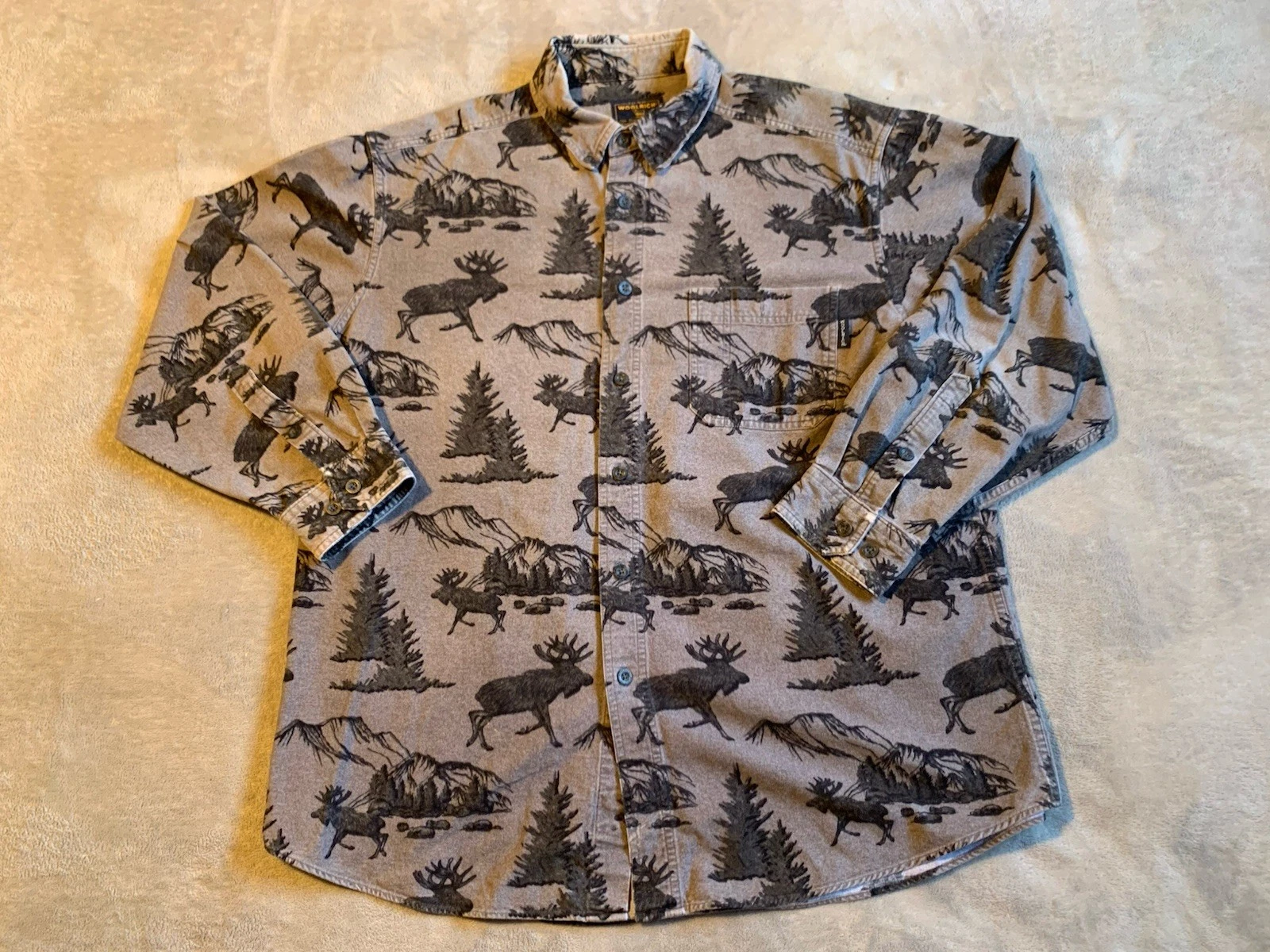 Vintage Woolrich Shirt Mens Large Outdoor Flannel Moose Print Nature 90s