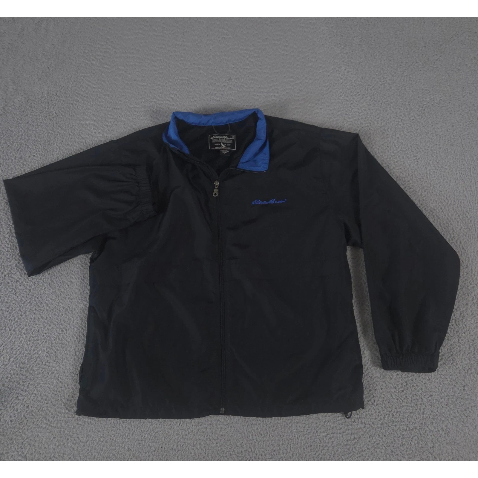 VINTAGE Eddie Bauer Jacket Mens Large Black Blue Windbreaker Mesh Lined 90s