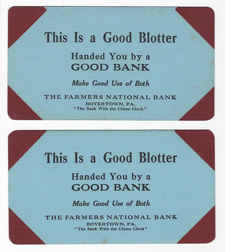 Boyertown PA Farmers National Bank Two (2) Blotters 6¼ x 3½
