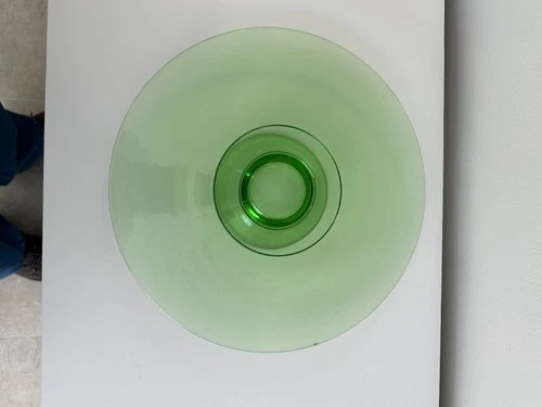 Antique Green Depression Glass Ware Cake Plate on Small Pedestal- 11" x 1.75"