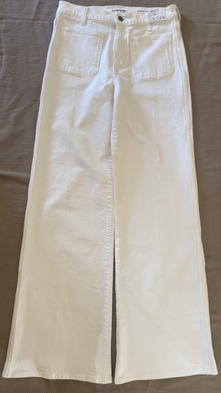 NWT J.CREW White High Rise Wide-Leg Stretch Patch Pocket Denim Jeans  28 Tall