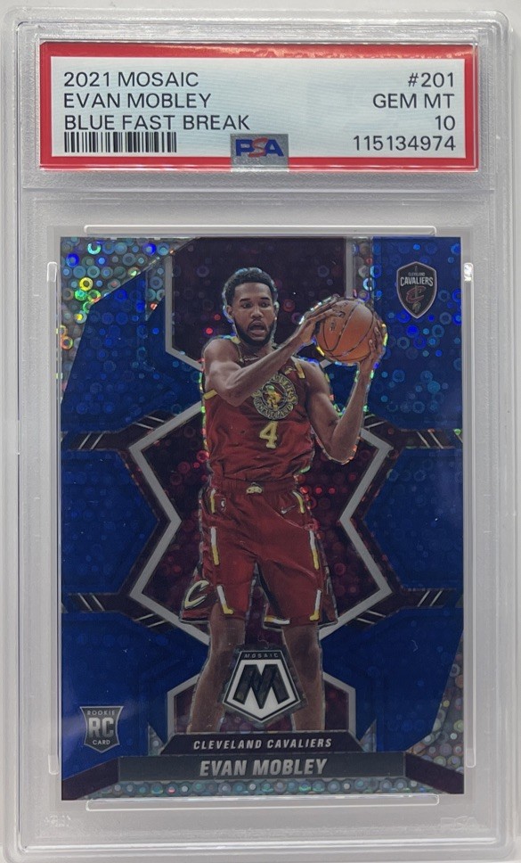 2021-22 Mosaic Blue Fast Break #/85 Evan Mobley #201 RC Rookie PSA 10 GEM Cavs