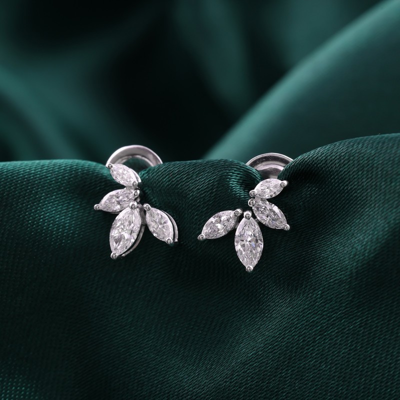 0.76 Ct Lab Grown CVD Marquise Diamond Stud Earrings Birthday Gift 9k White Gold