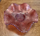 Vintage Fenton Ruffled Marigold Carnival Glass Water Lily Floral Footed Bowl