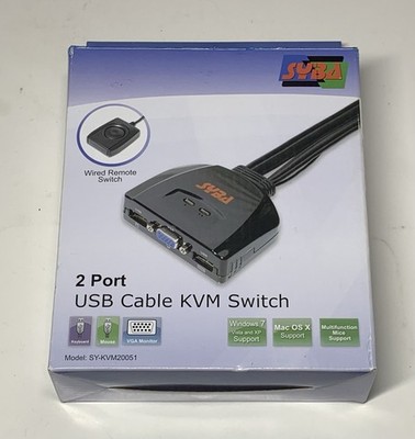 SYBA SY-KVM20051 2 Port USB Cable KVM Wired Remote Port Switch NEW