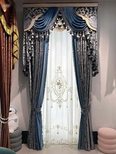 blue embroidery flannel European bronzing cloth valance curtain tulle M1926