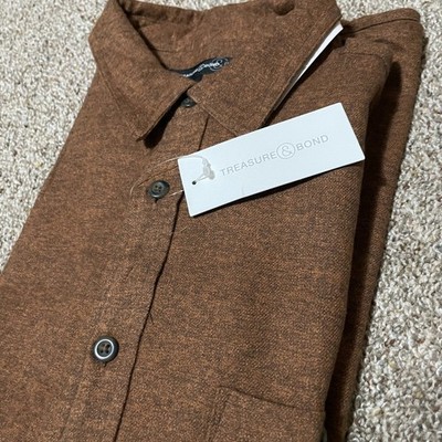 Treasure Bond Mens Long Sleeve Button Up Shirt Rust Argan Oil L Fkannel