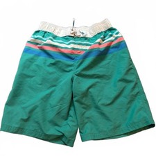 Mini Boden Green Swim Trunks with Striped Waistband