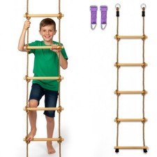 Wooden Rope Ladder for Kids   6ft Outdoor Climbing Ladder with Real Wood Rungs,