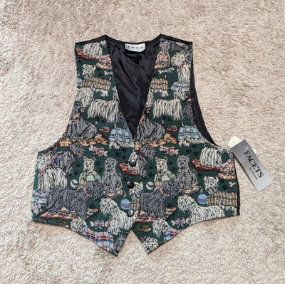 Vtg Facets Dog Vest Sz L Embroidered Tapestry Scottie Schnauzer Terrier NWT