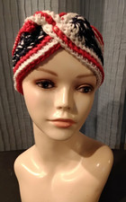 Womens Handmade crochet Headband Earcover in AMERICAN FLAG DESIGN