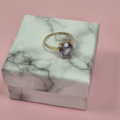 Vintage großer lila Solitärring 9 kt Gold Amethyst gepunzt UK-Größe L 1/2