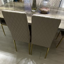 Beige Upholstered Diamond Stitch Dining Chair with Gold Metal Legs