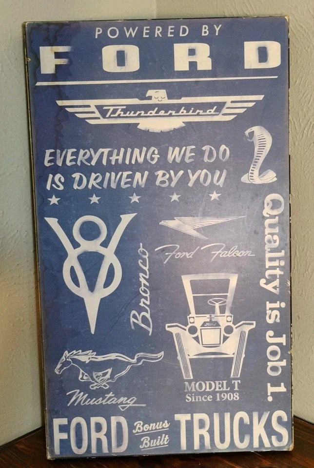Licencia oficial Ford impulsado por Ford decoración de pared azul envejecido blanco 24x14x2 Foto 2 de 4