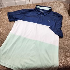 Under Armour Mens The Playoff Polo Navy Blue White Mint Green Colorblock XXL