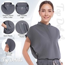 Stand Collar Women Nurse Uniform Suit Women Medical Scrubs Top  Pants Dark Grey