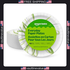 Amazon Basics Everyday Disposable Paper Plates, 8.62 Inch, Microwave-Safe, Cut