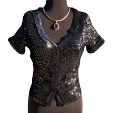 Cache Black Sequin Encrusted Jacket Top Event Lined Red Carpet New NWT 198