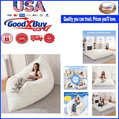 Large 4-in-1 Memory Foam Bean Bag Chair with Washable Faux Fur Cover for Adul...