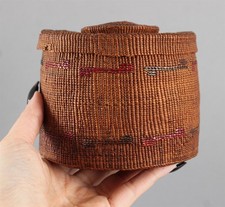 Antique 19thC Northwest Cost Tlingit Indian Covered Basket As-Is NO RESERVE