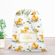Personalised PE Bag Duck Drawstring Kids Boys Girls School Gym Swim Name Nursery