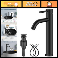 Matte Black Tall Vessel Sink Faucet - Stainless Steel Single Handle Bathroom Tap