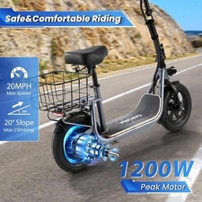 Adult Electric Scooter With Seat 1200W Long Range Commuter Folding E-Scooter ^