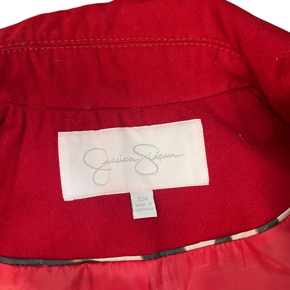 Jessica Simpson Chaquetón Mujer XS Rojo Botón Delantero Foto 3 de 4