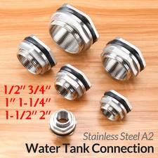 Female 1/2" - 2" Stainless Steel A2 Tank Outlet with Seals Water Tank Connection