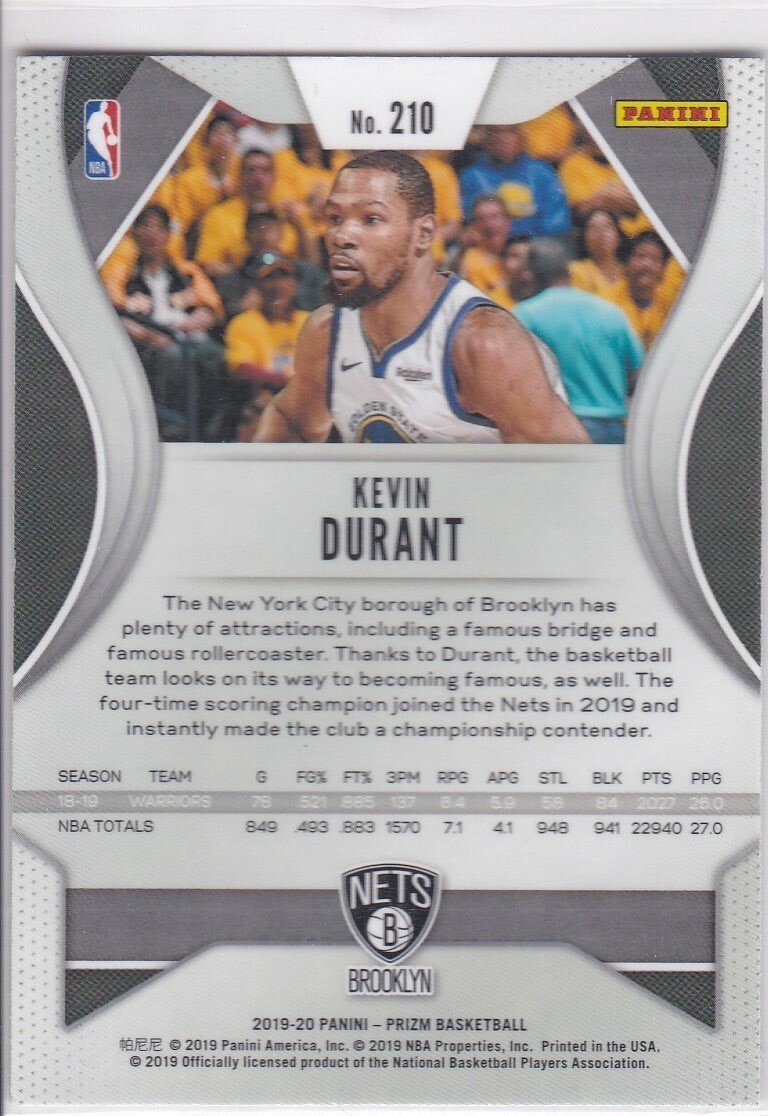 KEVIN DURANT PRIZM CARD Golden State Warriors Basketball KD Brooklyn Nets!