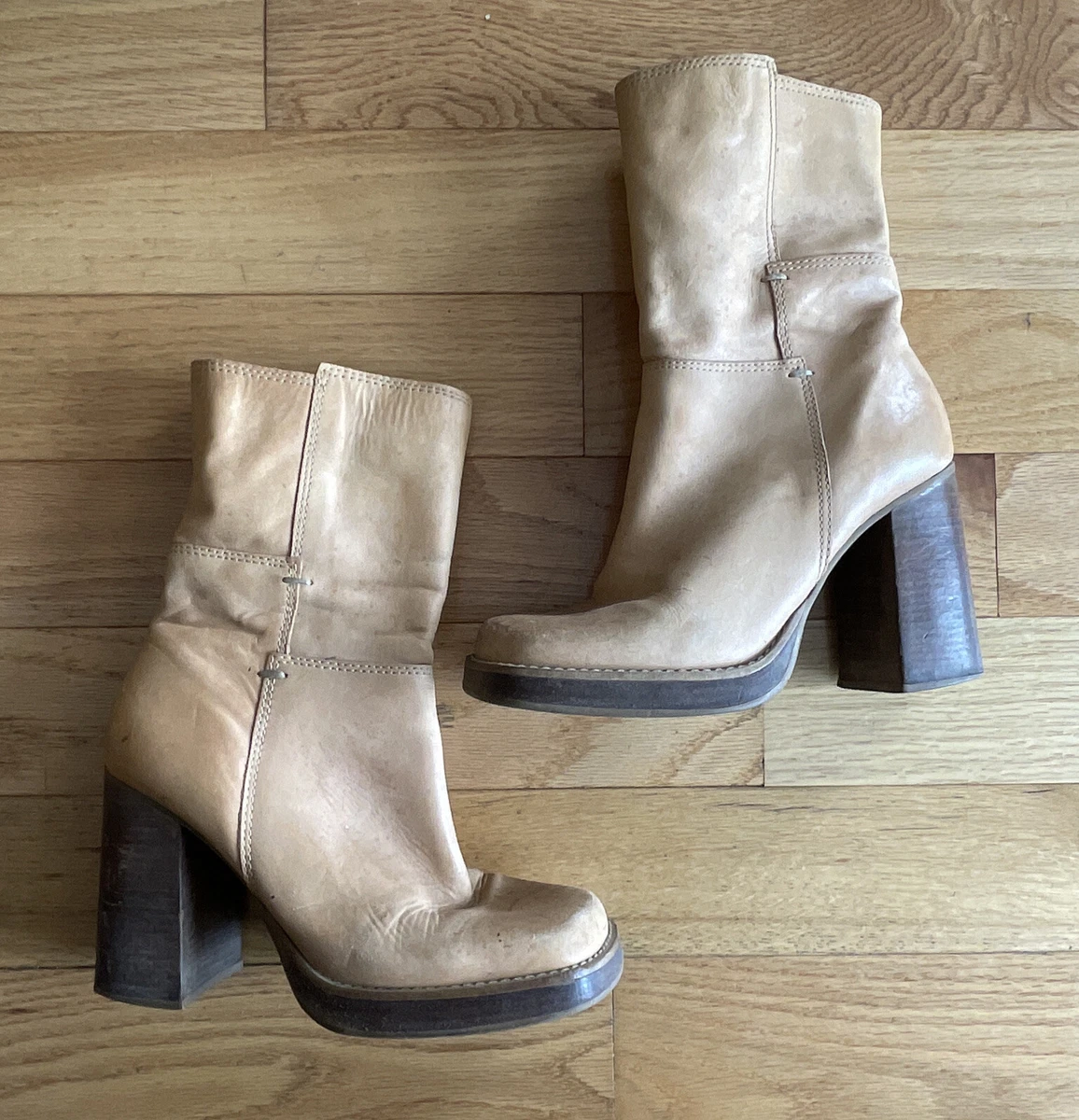CANDIES Y2K 90S VINTAGE CHUNKY LEATHER PLATFORM MID CALF BOOTS