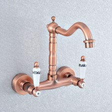 Antique Copper Wall Mount Bathroom Kitchen Basin Sink swivel Faucet Mixer Tap