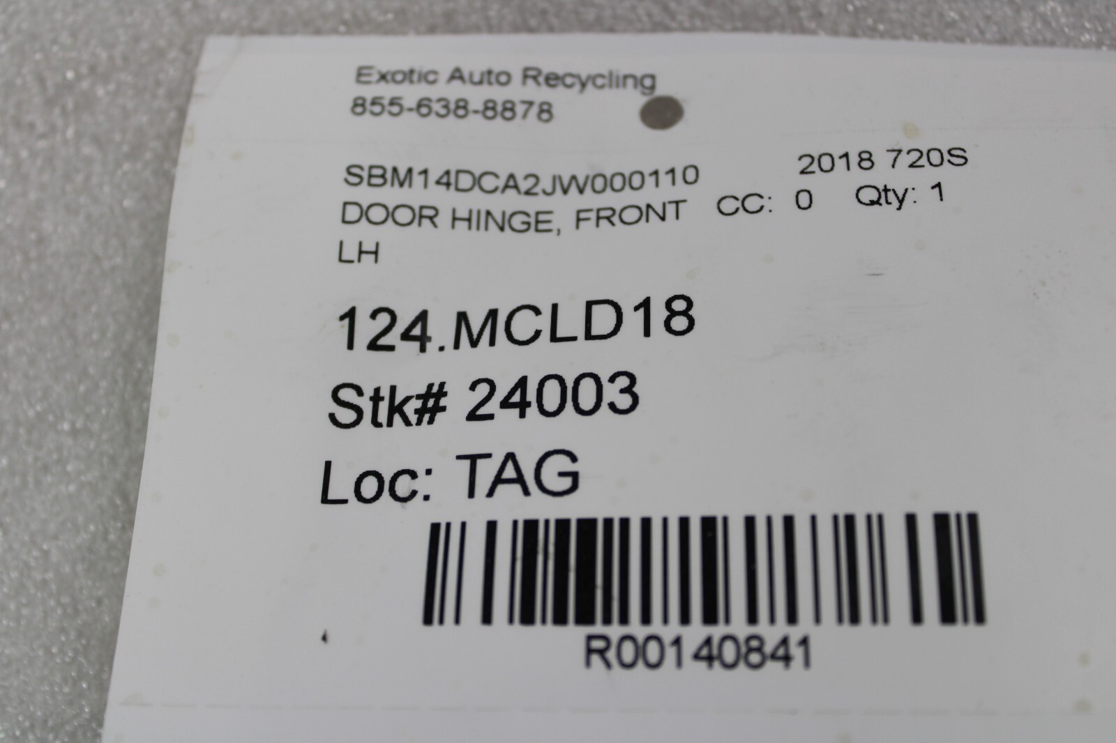 McLaren 720s, LH, Left, Front Upper Door Hinge, Used