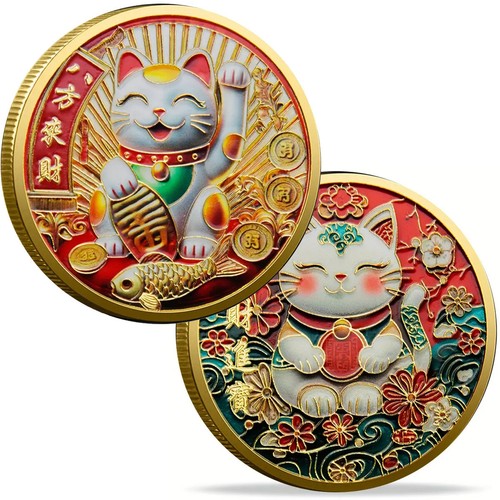 Maneki-Neko 招き猫 Lit Beckoning Lucky Cat Coins Collectable Coin Commemorative - Picture 7 of 7