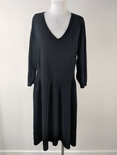 Lane Bryant 18 20 Black Knit sweater Dress V Neck 3/4 sleeve Stretch Flare