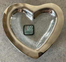 ANNIEGLASS :: 8” MEDIUM “Heart” BOWL Platinum Silver Rim SIGNED CALIF USA