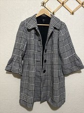 Houndstooth Plaid 3/4 Sleeves Long Blazer Size 8 AGB