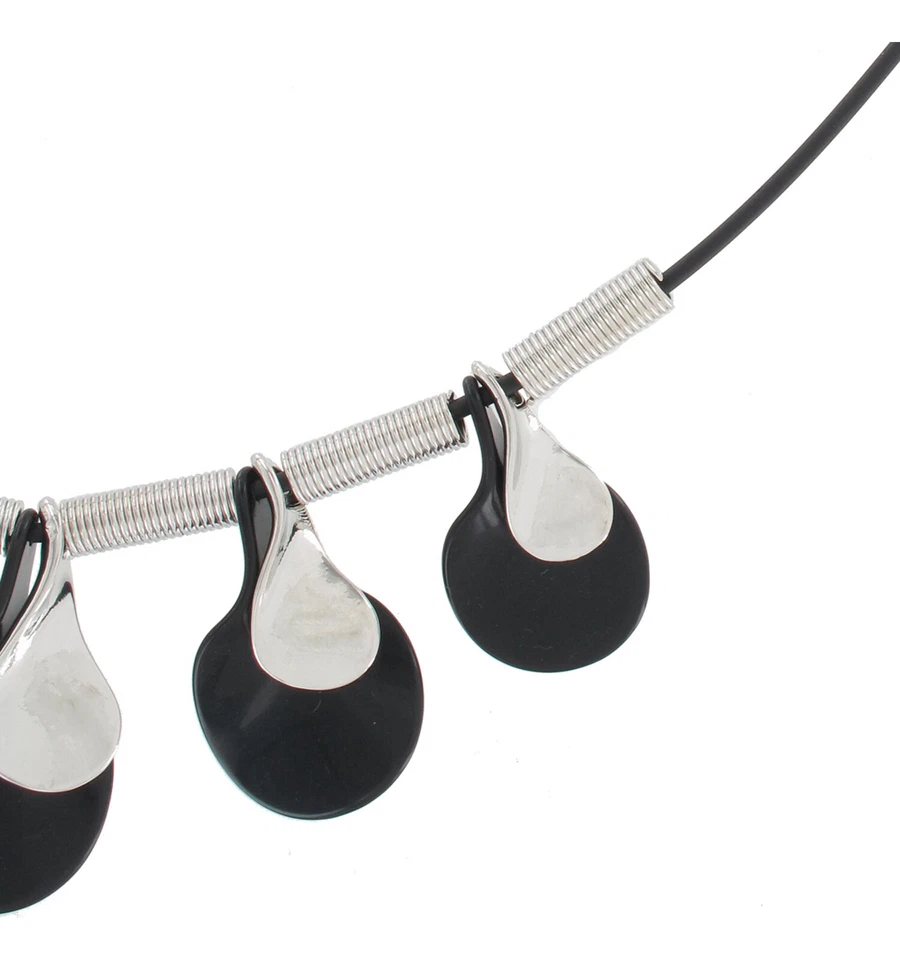 黑色银色变形色块条纹吊坠项链 19-22 — 第 2/4 张图片