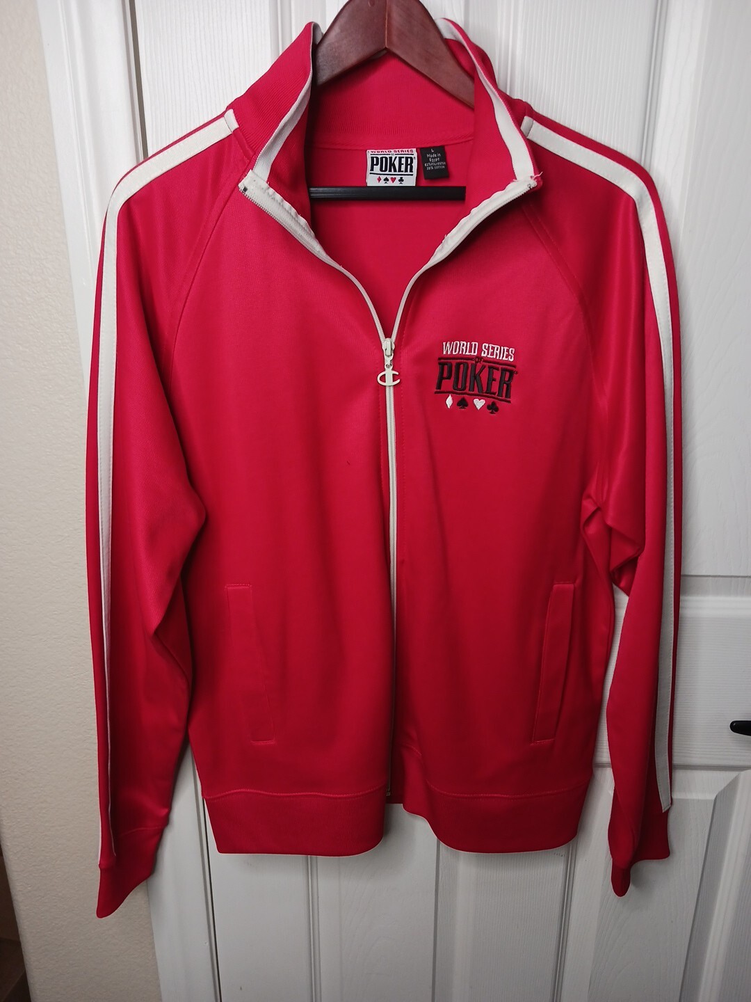 World Series of Poker WSOP Player Track Jacket Large Red Full Zip Champion Licen